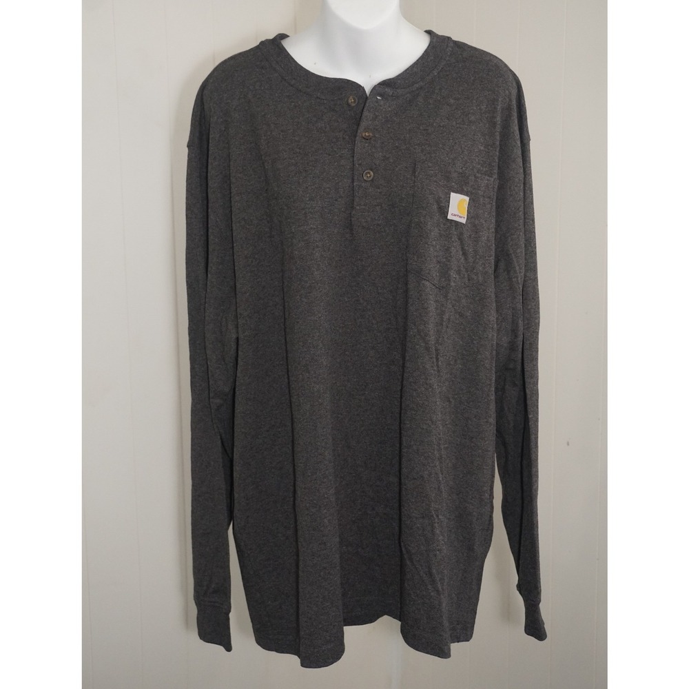Carhartt Large Henley Long Sleeve Charcoal Gray Loose Fit Cotton Blend Shirt